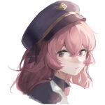  1girl blue_archive bow closed_mouth hair_strand hat iroha_(blue_archive) looking_to_the_side military_hat pink_hair polyvora portrait simple_background solo white_background 