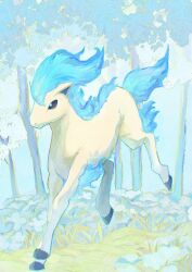  blue_fire fiery_hair fiery_tail fire flower grass highres hooves horse n29w97zptb67768 no_humans pokemon pokemon_(creature) pokemon_focus ponyta tail tree 