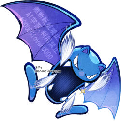  04sora40 bat_(animal) biting black_eyes commentary_request fangs flying golbat no_humans open_mouth pokemon pokemon_(creature) pokemon_move watermark wings 