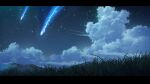  clouds color_creation comet commentary_request grass highres letterboxed mountain night night_sky no_humans original outdoors scenery sky star_(sky) starry_sky 