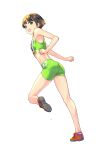  1girl :d bike_shorts black_hair breasts brown_eyes fujisawa_takashi full_body highres original running short_hair small_breasts smile solo track_and_field 