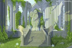  animated animated_gif arched_window artist_name bad_source blue_flower blue_sky clouds commentary deathcomequickly dilapidated flower grass hylia looping_animation moss nature no_humans overgrown pixel_art post-apocalypse railing ruins scenery sculpture shade silent_princess sky stairs statue stone_stairs stone_wall sunlight temple temple_of_time the_legend_of_zelda the_legend_of_zelda:_breath_of_the_wild the_legend_of_zelda:_tears_of_the_kingdom window 
