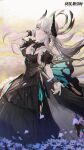  artist_request bad_link black_dress braid butterfly_wings dress flower gown grey_eyes hair_ornament highres liv_(punishing:_gray_raven) long_hair looking_at_viewer official_art petals punishing:_gray_raven reaching_out sleeve_cuffs smile solo white_hair wings wrist_cuffs 