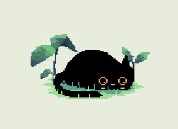  animal animal_focus black_cat cat cat_loaf day decomposedmaw grass green_leaf leaf looking_to_the_side lying nature no_humans original outdoors pixel_art plant whiskers white_background 