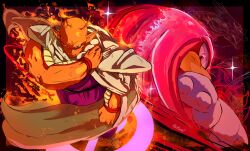  2boys 2kartz absurdres antennae aura belt colored_skin commentary dragon_ball dragon_ball_super dragon_ball_super_super_hero gloves highres knuckles_the_echidna looking_at_viewer multiple_boys namekian no_humans orange_piccolo piccolo pointy_ears sonic_(series) sparkle super_knuckles 