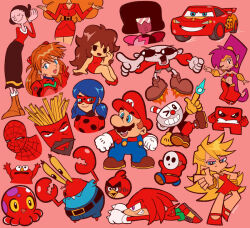 6+boys 6+girls absolutely_everyone afro aqua_teen_hunger_force arabian_clothes beak big_hair bird black_hair blonde_hair blue_hair bodysuit brown_hair car cars_(movie) codename:_kids_next_door color_connection colored_skin crab crab_claw crossover cuphead cuphead_(game) curly_hair dark_skin domestic_maid dress drinking_straw earrings east-west_crossover echidna_(animal) echidna_boy elmo elmo_rise_(meme) everyone eye_mask facial_hair food french_fries friday_night_funkin' frylock furry furry_male garnet_(steven_universe) gem_(steven_universe) genie girlfriend_(friday_night_funkin') gloves gold_bracer hairpods harem_pants head_out_of_frame hoop_earrings jewelry knuckles_the_echidna ladybug_(miraculous_ladybug) lightning_mcqueen long_hair long_pointy_ears low_twintails mario marvel mask meat_boy mecha_pilot_suit meme miraculous_ladybug monster motor_vehicle mr._krabs multiple_boys multiple_crossover multiple_girls mustache neon_genesis_evangelion numbuh_1 object_head olive_oyl_(popeye) orange_hair pants panty_&amp;_stocking_with_garterbelt panty_(psg) plugsuit_(evangelion) pointy_ears polka_dot_bodysuit polka_dot_mask popeye_(series) powerpuff_girls purple_hair race_vehicle racecar red_(angry_birds) red_background red_bodysuit red_car red_dress red_fur red_shirt red_skin red_theme sara_bellum shantae shantae_(series) shirt shy_guy simple_background sonic_(series) souryuu_asuka_langley spider-man spider-man_(series) spider_web_print spiked_gloves spongebob_squarepants_(series) squid_baron steven_universe sunglasses super_mario_bros. super_meat_boy superhero_costume twintails 