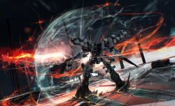  absurdres armored_core armored_core:_for_answer armored_core_vi:_fires_of_rubicon assault_rifle attack ayre_(armored_core_vi) commentary dual_wielding duel energy energy_barrier energy_wings gun highres holding holding_gun holding_weapon in-franchise_crossover in-universe_location in_orbit mecha mecha_focus no_humans outdoors rifle robot science_fiction sky sol_644 space sparks star_(sky) starry_sky tanao_(tanaosliminal) weapon white_glint 