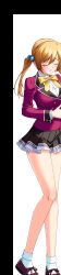  1girl absurdres ankle_socks black_skirt blonde_hair bow bowtie breasts brown_shoes buttons closed_eyes covered_groin double-breasted dress_shirt emblem frilled_skirt frills game_asset hair_bobbles hair_ornament highres jacket kohinata_umi lapels large_breasts loafers long_hair long_sleeves microskirt mizushima_oonari non-web_source oppai_heart parted_lips pleated_skirt purple_jacket school_uniform self-datamine shirt shoes skirt socks solo standing steepled_fingers tachi-e tall_image teardrop transparent_background twintails white_shirt white_socks yellow_bow yellow_bowtie 