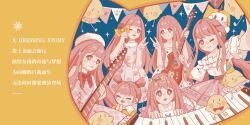  6+girls :< :o absurdres afterword ahoge animal animal_on_head baby_animal band_(music) bare_arms bare_shoulders bass_guitar belt beret bird black_belt black_ribbon bloom_poetry_(shining_nikki) blouse blue_background blunt_ends blush_stickers border bow bowtie bra_strap bright_pupils brown_eyes brown_pupils butterfly_necklace cat cat_on_head center_frills chick child chinese_commentary chinese_text clapping cloak closed_mouth clothed_animal clothes_writing collared_shirt commentary_request cowboy_shot cross-laced_clothes cross-laced_dress dot_nose dress dress_ribbon drumsticks ear_covers floral_print food_print frilled_dress frilled_shirt frilled_shirt_collar frilled_skirt frilled_sleeves frills frown fruit_print fur_hat garland_(decoration) gifty_(nikki) guitar hair_bobbles hair_ornament hair_ribbon hair_tie happy hat head_wreath heart high_collar highres holding holding_drumsticks holding_microphone hood hooded_cloak infinity_nikki instrument jingyanyan long_hair long_sidelocks long_sleeves low_twintails medium_dress medium_skirt microphone miracle_nikki momo_(nikki) multiple_girls multiple_persona musical_note nikki_(nikki) nikki_(series) nikki_up2u nikki_up2u2:_world_traveller off-shoulder_shirt off_shoulder on_head one_eye_closed open_mouth outstretched_arm paw_print perfect_start_(infinity_nikki) pinafore_dress pink_dress pink_hair pink_shirt pink_skirt playing_guitar playing_instrument playing_piano pleated_skirt print_dress print_shirt puffy_long_sleeves puffy_sleeves purple_sleeves red_bow red_bowtie red_ribbon ribbon ribbon-trimmed_shirt ribbon_trim rose_print sailor_collar selfie shining_nikki shirt short_hair short_sleeves short_twintails sidelocks skirt skirt_set sleeveless sleeveless_dress sleeveless_shirt smile snowflake_print solid_oval_eyes sparkle spring_waltz_(nikki) standing strapless strapless_dress strawberry_print tareme time_paradox translation_request tress_ribbon twintails v very_long_hair whiskers white_cat white_dress white_hat white_sailor_collar white_shirt yellow_border yellow_bow yellow_cloak yellow_dress young_nikki_(shining_nikki) 