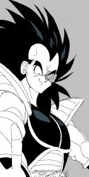  armor black_armor black_hair dragon_ball dragon_ball_z evil_grin evil_smile greyscale grin long_hair looking_down monkey_boy monkey_tail monochrome muscular muscular_male oekaki raditz saiyan saiyan_armor scouter smile spiky_hair tail tail_around_own_waist tail_wrap teknodice thick_eyebrows very_long_hair widow's_peak 