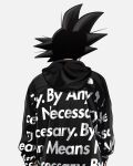  1boy black_hair black_jacket commentary dragon_ball dragon_ball_z drip_(meme) from_behind grey_background highres jacket long_sleeves male_focus meme meme_attire no_sply simple_background solo son_goku spiky_hair symbol-only_commentary the_north_face third-party_source upper_body 