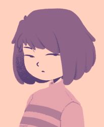  1other 2019 2d ambiguous_gender digital_media double_horizontal_stripe frisk_(undertale) horizontal-striped_clothes human loutpott no_lineart orange_background other_focus portrait purple_hair purple_shirt purple_stripes purple_theme shirt short_hair simple_background solo striped_clothes striped_shirt two-tone_shirt undertale utdr_(toby_fox) 