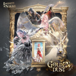  1boy 3d 5girls album_cover angert_(infinity_nikki) animal arabian_clothes argyle_clothes argyle_sleeves arm_belt armlet armor artist_request asna_(infinity_nikki) ballerina ballet belt black_belt black_collar black_dress black_shirt black_sleeves black_wings black_wrist_cuffs blue_horns blue_scales border bracelet braid brown_belt brown_eyes brown_sandals cape cat cloak closed_eyes clothed_animal collar commentary copyright_logo cover crop_top crown_braid dancing dark-skinned_male dark_skin dawning_heartlight_(infinity_nikki) detached_collar detached_sleeves detached_wings doorway dragon_boy dragon_horns dress ear_covers english_commentary english_text ephia_(infinity_nikki) expressionless feather_hair_ornament feathered_wings feathers full_armor gold_armlet gold_bracelet gown grey_border grey_hair hair_bun hair_ornament hair_over_shoulder hair_through_headwear headband helm helmet highres hood hood_up hooded_cloak horns horns_through_hood infinity_nikki jewelry lace_collar layered_skirt light_particles lion logo long_hair long_skirt long_sleeves makeup mascara midriff momo_(nikki) momo_(zephyr)_(infinity_nikki) multicolored_headband multiple_girls nikki_(nikki) nikki_(series) official_alternate_costume official_art parksolian_(infinity_nikki) parted_lips picture_frame pink_hair pleated_skirt purifying_wind_(infinity_nikki) red_cape red_hair red_scarf red_skirt riding riding_animal sandals scarf second-party_source shirt short_dress short_hair single_bare_shoulder single_bracer single_hair_bun single_sleeve skirt spread_wings strapless strapless_dress tight_clothes tight_dress title turtleneck turtleneck_shirt tutu white_cat white_cloak white_night's_ballet_(infinity_nikki) white_shirt white_skirt white_sleeves white_wings wings wrist_cuffs yellow_cloak yellow_dress yellow_eyes 
