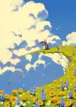  bird character_request clouds cloudy_sky commentary day field flower flower_field highres jauni_(tofublock) landscape no_humans outdoors scenery sky tonari_no_totoro totoro umbrella 