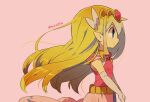 1girl artist_name back belt blonde_hair blue_eyes blush dress floating_hair from_side gloves jewelry long_hair looking_at_viewer multicolored_hair necklace pink_dress princess_zelda solo the_legend_of_zelda the_legend_of_zelda:_spirit_tracks the_legend_of_zelda:_the_wind_waker tiara tokuura toon_zelda wind