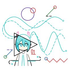  1girl abstract adapted_hairstyle aqua_eyes aqua_hair aqua_necktie circle commentary desmos_(medium) english_commentary hair_ornament hatsune_miku highres ibispaint_(medium) looking_to_the_side minimalism msr_0410 necktie no_mouth simple_background sine_wave solo triangle twintails unconventional_media vocaloid white_background 