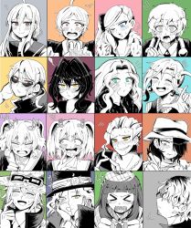  6+boys 6+girls annoyed aroused ball beret billiard_ball black_hair blue_eyes blush bow brown_eyes chiebukuro_setsuka closed_eyes closed_mouth curtained_hair danganronpa_another embarrassed feather_boa flustered front_ponytail glasses hair_between_eyes hair_bow hair_intakes hair_ornament hair_over_one_eye hair_rings hair_scrunchie half_mask hand_on_own_face hashimoto_syobai hat heart_tongue highres kabuya_yoruko kagarin_yuri kasai_shinji laughing long_hair low_ponytail maeda_yuki magorobi_emma makunouchi_hajime mask medium_hair mitsume_kokoro multiple_boys multiple_girls musical_note musical_note_hair_ornament nijiue_iroha open_mouth orange_eyes otonokoji_hibiki otonokoji_kanade otori_teruya pink_eyes ponytail sannoji_mikado scrunchie short_hair siblings side_ponytail single_hair_ring sisters sora_(super_danganronpa_another_2) super_danganronpa_another_2 tanukikouteida tsundere twins twintails violet_eyes wavy_hair white_hair yellow_eyes yomiuri_nikei 