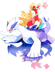  closed_eyes full_body ho-oh kantarou_(8kan) lugia no_humans open_mouth pokemon pokemon_(creature) puff_of_air reflection yellow_eyes 