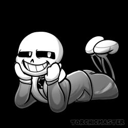  1:1 1boy 2026 2d artist_name black_background commentary digital_media english_commentary feet_up greyscale grin half-closed_eyes hands_on_own_cheeks hollow_eyes hood hood_down hooded_jacket humanoid jacket long_sleeves lying male male_focus male_only monochrome monster monster_boy on_stomach open_clothes open_jacket sans_(undertale) shirt shorts simple_background single_vertical_stripe skeleton slippers smile solo striped_clothes striped_shorts teeth torchicmaster undead undertale utdr_(toby_fox) vertical-striped_clothes vertical-striped_shorts watermark white_shirt white_stripes 