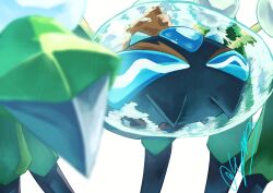  absurdres araquanid blue_eyes bubble bug cyan449 highres mandibles no_humans pokemon pokemon_(creature) pokemon_focus spider water white_background 