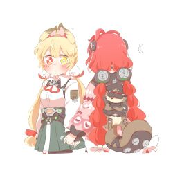  ... 2girls ahoge alice_thymefield animal_ears black_choker black_gloves black_sailor_collar blonde_hair blush bow bowtie choker closed_mouth collared_shirt commentary_request cropped_torso fingerless_gloves gloves green_skirt hair_ornament heterochromia kamanosuke_(zenless_zone_zero) long_hair long_sleeves low_twintails multiple_girls pink_sweater pleated_skirt rabbit_ears rabbit_girl rebecca_(keinelove) red_eyes red_hair sailor_collar shirt simple_background skirt sphere_hair_ornament spoken_ellipsis sweater twintails ukinami_yuzuha white_background white_bow white_bowtie white_shirt yellow_eyes zenless_zone_zero 