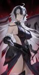  1girl ahoge armor bare_shoulders blonde_hair breasts chain choker extra_singular fate/grand_order fate_(series) flag flagpole gauntlets headgear highres holding holding_flag jeanne_d&#039;arc_(fate) jeanne_d&#039;arc_alter_(avenger)_(third_ascension)_(fate) jeanne_d&#039;arc_alter_(fate) large_breasts long_hair looking_at_viewer revealing_clothes sideboob sleeveless solo thigh-highs thighs yellow_eyes 