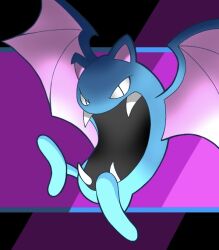  bat_(animal) cocoro_the_c commentary_request fangs golbat looking_at_viewer no_humans open_mouth pokemon pokemon_(creature) pokemon_focus purple_wings solo wings 