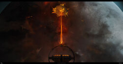  absurdres artist_name building clouds commentary company_logo concept_art copyright_logo copyright_name crack daniel_matthews dust_cloud energy energy_beam english_commentary eve_online glowing highres in_orbit industrial letterboxed logo mining no_humans official_art outdoors photoshop_(medium) planet realistic scenery science_fiction space_station spacecraft upwell_consortium_(eve_online) zero_gravity 