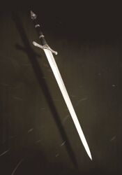  black_background commentary_request drop_shadow highres jun_(navigavi) light_particles long_sword no_humans original partial_commentary simple_background sword two-handed_sword weapon weapon_focus 