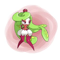  1girl 3kan_s commentary_request eyelashes full_body legs_apart long_eyelashes pink_eyes pokemon pokemon_(creature) pokemon_focus solo standing tsareena 