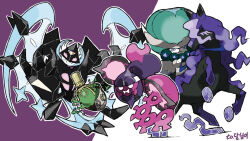  @_@ black_gem blacknirrow blue_eyes calyrex calyrex_(rider) cup floating flying gem ghost_type_theme_(pokemon) highres holding holding_reins hooves horse malignant_chain_(pokemon) mane matcha_(food) necrozma necrozma_(dusk_mane) no_humans pecharunt pink_eyes pokemon pokemon_(creature) pokemon_focus pokemon_move prism reins riding riding_pokemon simple_background sinistcha spectrier teacup white_eyes wings yellow_eyes 