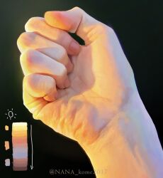  1other clenched_hand color_guide commentary_request green_background hand_focus highres lighting_practice nana_kome2017 original portrait simple_background solo twitter_username 