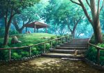  cat commentary_request dappled_sunlight day grass no_humans original outdoors rock scenery shadow stairs sunlight tree tsugiki 