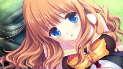  1boy 1girl blue_eyes blue_jacket bow bowtie breast_press brown_vest close-up collared_shirt day facing_up from_above game_asset grass hand_on_another's_chest head_out_of_frame himeyuri_megumi jacket long_hair long_sleeves looking_at_viewer necktie non-web_source official_art outdoors parted_lips pink_sailor_collar rakko_(makarakko) red_necktie sailor_collar school_uniform self-datamine shirt sugirly_wish tree vest wavy_hair white_shirt yellow_bow yellow_bowtie 