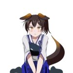  1girl animal_ears blue_hakama brown_eyes brown_hair dog_ears dog_tail hakama hakama_short_skirt hakama_skirt japanese_clothes kaga_(kancolle) kantai_collection kemonomimi_mode long_hair mikagami_kagari muneate short_sidetail side_ponytail skirt solo tail tasuki 