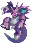  bright_pupils brown_eyes claws commentary_request full_body highres nidoking no_humans open_mouth pokemon pokemon_(creature) sharp_teeth simple_background solo spikes teeth tesshii_(riza4828) tongue white_background white_pupils 