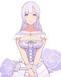  corset dead_or_alive dress fiona_(doa) flower konishiki_(52siki) long_hair looking_at_viewer own_hands_together purple_dress purple_hair rose violet_eyes 