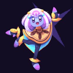  1girl absurdres black_gloves colored_skin full_body gloves highres kirby_(series) kirby_and_the_world_beyond multicolored_hair mysterious_girl_(kirby_and_the_world_beyond) purple_hair purple_skin rayman_limbs solo standing standing_on_one_leg two-tone_hair venxev white_hair 