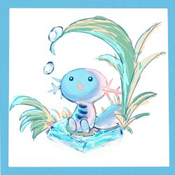 :o commentary_request grass highres no_humans one-hour_drawing_challenge open_mouth pokemon pokemon_(creature) pokemon_focus solo stbcmc tail water water_drop white_background wooper 
