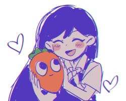  1girl black_hair blush_stickers carrot closed_eyes commentary_request heart highres holding kokomi_(aniesuakkaman) long_hair mari_(omori) omori smile white_background 
