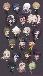  6+boys 6+girls ahoge akamatsu_kaede amami_rantaro animal apron baseball_cap beanie bear_hair_ornament black_coat black_hair black_jacket blonde_hair blue_eyes blue_hair bow bowtie braid brown_hair celestia_ludenberg cham-p checkered_clothes checkered_scarf chibi chibi_only coat commentary_request danganronpa:_trigger_happy_havoc danganronpa_(series) danganronpa_2:_goodbye_despair danganronpa_v3:_killing_harmony drill_hair dual_persona enoshima_junko glasses goggles goggles_on_head gothic_lolita green_eyes green_hair green_jacket green_necktie grey_eyes grey_hair hair_ornament hair_scrunchie hairclip hamster hamster_on_head harukawa_maki hat headdress heterochromia highres hinata_hajime holding holding_animal iruma_miu ishimaru_kiyotaka jacket jum-p jumpsuit kamukura_izuru kirigiri_kyoko lolita_fashion long_hair maga-g maizono_sayaka mole mole_under_eye momota_kaito multicolored_hair multiple_boys multiple_girls musical_note musical_note_hair_ornament naegi_makoto nanami_chiaki necktie official_art oma_kokichi one_eye_closed pants pink_bow pink_bowtie pink_eyes pink_hair pink_sweater_vest purple_coat purple_hair purple_pants purple_scarf red_eyes red_scrunchie saihara_shuichi sample_watermark scar scar_on_face scarf school_uniform scrunchie serafuku sharp_teeth single_braid soda_kazuichi sun-d sweater_vest tanaka_gundham teeth togami_byakuya tsumiki_mikan twin_drills twintails two-tone_hair uekura_eku very_long_hair violet_eyes watermark white_apron white_gakuran white_hair yellow_jumpsuit 