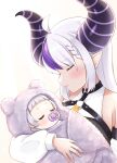  2girls absurdres ahoge baby bangs blunt_bangs closed_eyes cocozasa detached_sleeves grey_hair highres hololive la+_darknesss long_hair multicolored_hair multiple_girls murasaki_shion o-ring pacifier pointy_ears purple_hair sidelocks striped_horns two-tone_hair virtual_youtuber younger 