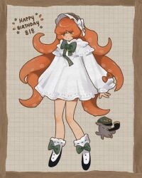  1girl ahab_(project_moon) animalization black_shoes brown_hairband chain commentary dress english_commentary frilled_dress frilled_hairband frilled_sleeves frills full_body hairband highres ishmael_(project_moon) limbus_company long_sleeves octopus parrotto_pet project_moon puffy_long_sleeves puffy_sleeves rope shoes socks solo tentacle_hair white_socks 