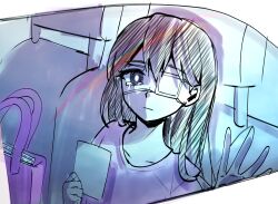  1girl black_hair commentary_request eyepatch frown hair_between_eyes hand_on_window highres holding long_hair looking_outside mari_(omori) myohn omari_(omori) omori tears 