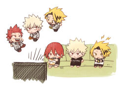  3boys :/ :d :t bag bag_of_chips bakugou_katsuki ball_hands barefoot belt belt_buckle black_pants black_shirt black_shorts black_streaks blazer blonde_hair boku_no_hero_academia buckle buttoned_cuffs buttons chibi chips_(food) closed_mouth clothes_writing collared_shirt commentary_request couch cup curtained_hair dkyoudai double-parted_bangs double_horizontal_stripe drinking drinking_straw drinking_straw_in_mouth eating food grey_jacket grey_shorts hair_between_eyes hand_in_pocket hands_up hatching_(texture) holding holding_bag holding_cup holding_food jacket kaminari_denki kirishima_eijiro lapels lightning_bolt_symbol linear_hatching long_sleeves looking_at_another looking_down looking_to_the_side looking_up male_focus multicolored_hair multiple_boys multiple_views necktie no_fingers notched_lapels on_couch open_mouth orange_belt pants parted_bangs partial_commentary pocket print_shirt red_eyes red_hair red_necktie red_shoes scar scar_on_face school_uniform sharp_teeth shirt shoes short_eyebrows short_hair shorts side-by-side simple_background sitting smile spiky_hair streaked_hair t-shirt teeth television translation_request u.a._school_uniform upper_teeth_only v-shaped_eyebrows watching_television white_background white_shirt yellow_eyes 