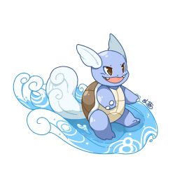  brown_hair claws commentary_request full_body no_humans open_mouth pokemon pokemon_(creature) signature simple_background solo wartortle water white_background zuiaimao 