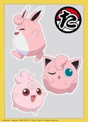  :d :o ;o border closed_eyes commentary_request evolutionary_line grey_background highres igglybuff jigglypuff no_humans official_art one_eye_closed open_mouth outline pokemon pokemon_(anime) pokemon_(creature) pokemon_focus pokemon_horizons red_eyes smile wigglytuff yellow_border 