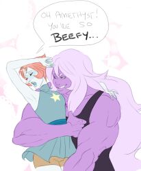  ... 2girls amethyst_(steven_universe) armpits belt blue_blush closed_eyes colored_blush cowboy_shot dress forehead_jewel gem gem_(steven_universe) grin happyds hug lips more_muscular_than_canon multiple_girls muscular muscular_female open_mouth pearl pearl_(steven_universe) shorts size_difference sketch skinny smile speech_bubble steven_universe tank_top teeth upper_body yuri 