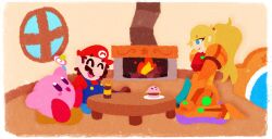  absurdres burger chimney couple dinner family food happy highres house kirby kirby_(series) mario metroid nintendo non-web_source samus_aran ship ship_weird sitting super_mario_bros. super_smash_bros. table watercraft 