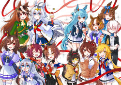  6+girls ahoge aiguillette animal_ears ascot bare_shoulders belno_light_(umamusume) black_jacket black_pants black_pantyhose black_thighhighs blonde_hair blue_dress blue_eyes blue_hair blue_hairband blue_sailor_collar blue_scarf blue_skirt blue_wrist_cuffs blush bob_cut bow bowtie braid breasts brooch brown_eyes brown_hair buttons cape cleavage_cutout closed_eyes closed_mouth clothing_cutout collared_shirt commentary_request detached_sleeves double-breasted dress drill_hair drill_sidelocks ear_bow ear_covers ear_ornament ear_ribbon earrings epaulettes eye_mask fingerless_gloves flower fujimasa_march_(umamusume) gloves green_jacket green_skirt grey_hair grey_tail hair_between_eyes hair_flaps hair_ornament hairband headband holding holding_hands holding_ice_cream_cone horse_ears horse_girl horse_tail ice_cream_cone jacket japanese_clothes jewelry kasamatsu_tracen_school_uniform kimono large_breasts letter_hair_ornament long_hair long_sleeves mask medal medium_hair midriff mimoe mini_the_lady_(umamusume) multicolored_hair multicolored_hairband multicolored_jacket multiple_girls nase_fumino navel neckerchief norn_ace_(umamusume) oguri_cap_(starlight_beat)_(umamusume) oguri_cap_(umamusume) one_eye_closed open_clothes open_jacket open_mouth pants pantyhose pink_hair pink_kimono pink_sleeves pinwheel pinwheel_hair_ornament pleated_skirt puffy_short_sleeves puffy_sleeves purple_bow purple_bowtie purple_shirt red_cape red_eyes red_gloves red_headband red_neckerchief rudy_lemono_(umamusume) sailor_collar sailor_shirt sakura_chiyono_o_(strength_in_full_bloom)_(umamusume) sakura_chiyono_o_(umamusume) scarf school_uniform sharp_teeth shirt shoes short_hair short_sleeves side_cape side_drill sidelocks single_drill single_earring single_epaulette sirius_symboli_(umamusume) skirt sleeveless sleeveless_kimono smile socks star_brooch streaked_hair striped_clothes striped_hairband super_creek_(murmuring_stream)_(umamusume) super_creek_(umamusume) symboli_rudolf_(emperor's_path)_(umamusume) symboli_rudolf_(umamusume) tail tamamo_cross_(umamusume) teeth thigh-highs tracen_school_uniform two-tone_hair two-tone_hairband two-tone_jacket umamusume umamusume:_cinderella_gray very_long_hair violet_eyes white_ascot white_gloves white_hair white_jacket white_sailor_collar white_shirt white_skirt white_socks white_thighhighs wrist_cuffs yaeno_muteki_(blazed_head_covered_fists)_(umamusume) yaeno_muteki_(umamusume) yellow_eyes 